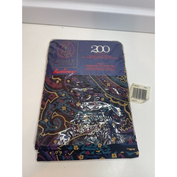 Cottagecore Vintage J G Hook Fieldcrest Percale Standard 2 Pillowcases New blue - Picture 1 of 7
